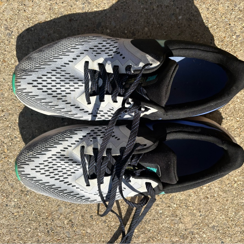 Nike womens Black and white with purple and green accents Running Shoes